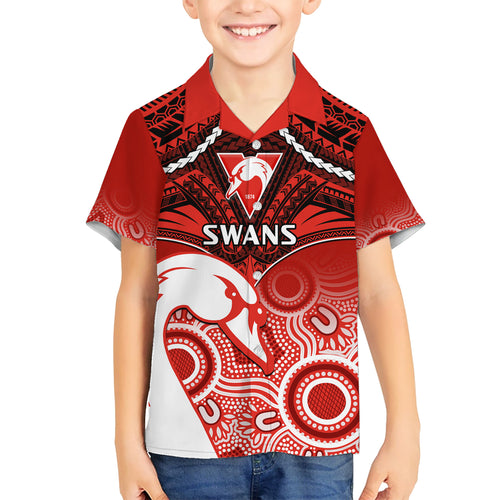 Personalised Sydney Swans Football Hawaiian Shirt Go Swannies Aboriginal Mix Polynesian Pattern LT14