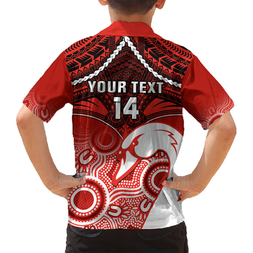 Personalised Sydney Swans Football Hawaiian Shirt Go Swannies Aboriginal Mix Polynesian Pattern LT14