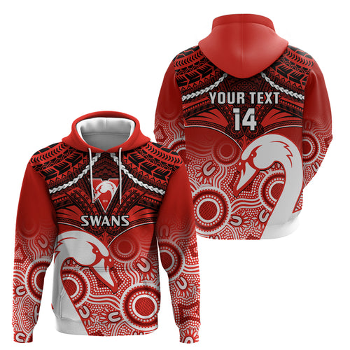Personalised Sydney Swans Football Hoodie Go Swannies Aboriginal Mix Polynesian Pattern LT14