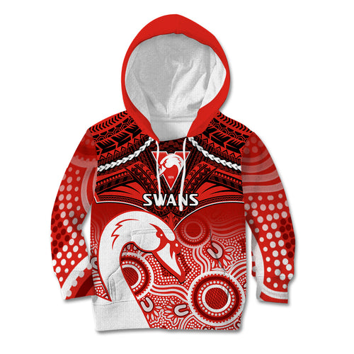Personalised Sydney Swans Football Kid Hoodie Go Swannies Aboriginal Mix Polynesian Pattern LT14
