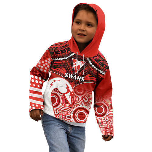 Personalised Sydney Swans Football Kid Hoodie Go Swannies Aboriginal Mix Polynesian Pattern LT14