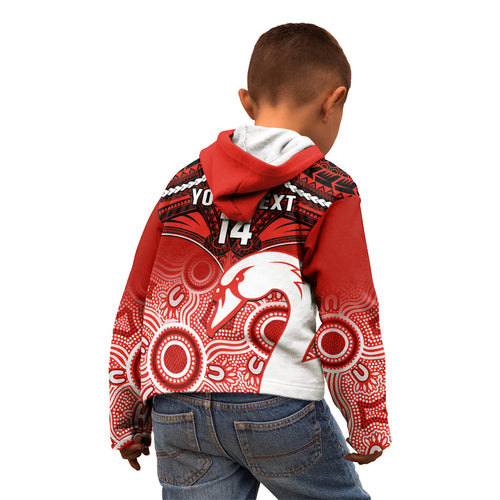 Personalised Sydney Swans Football Kid Hoodie Go Swannies Aboriginal Mix Polynesian Pattern LT14