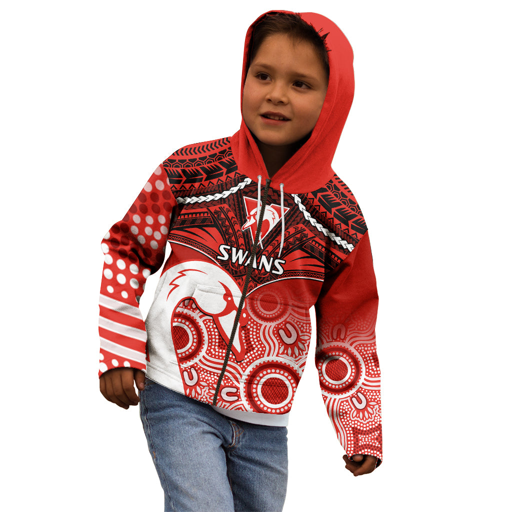 Personalised Sydney Swans Football Kid Hoodie Go Swannies Aboriginal Mix Polynesian Pattern LT14