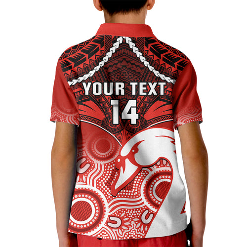 Personalised Sydney Swans Football Kid Polo Shirt Go Swannies Aboriginal Mix Polynesian Pattern LT14