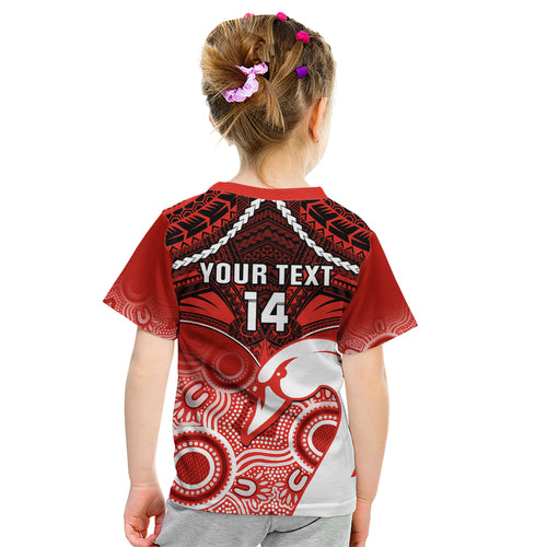 Personalised Sydney Swans Football Kid T Shirt Go Swannies Aboriginal Mix Polynesian Pattern LT14