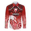 Personalised Sydney Swans Football Long Sleeve Button Shirt Go Swannies Aboriginal Mix Polynesian Pattern LT14