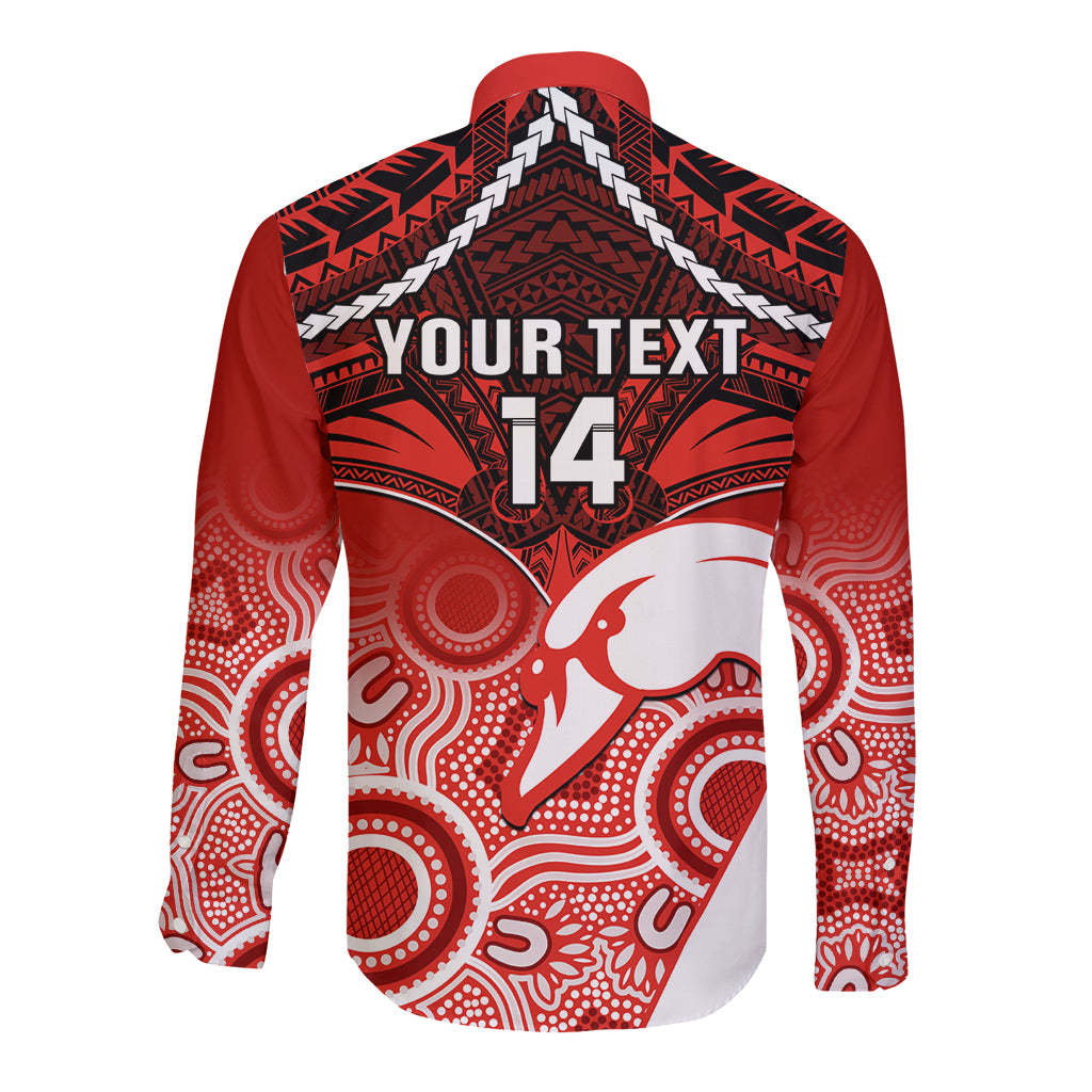 Personalised Sydney Swans Football Long Sleeve Button Shirt Go Swannies Aboriginal Mix Polynesian Pattern LT14