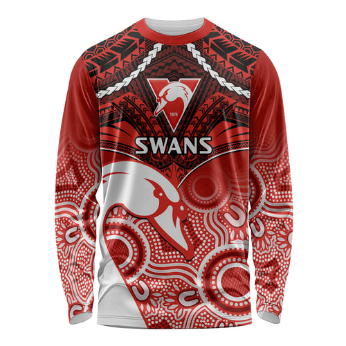Personalised Sydney Swans Football Long Sleeve Shirt Go Swannies Aboriginal Mix Polynesian Pattern LT14
