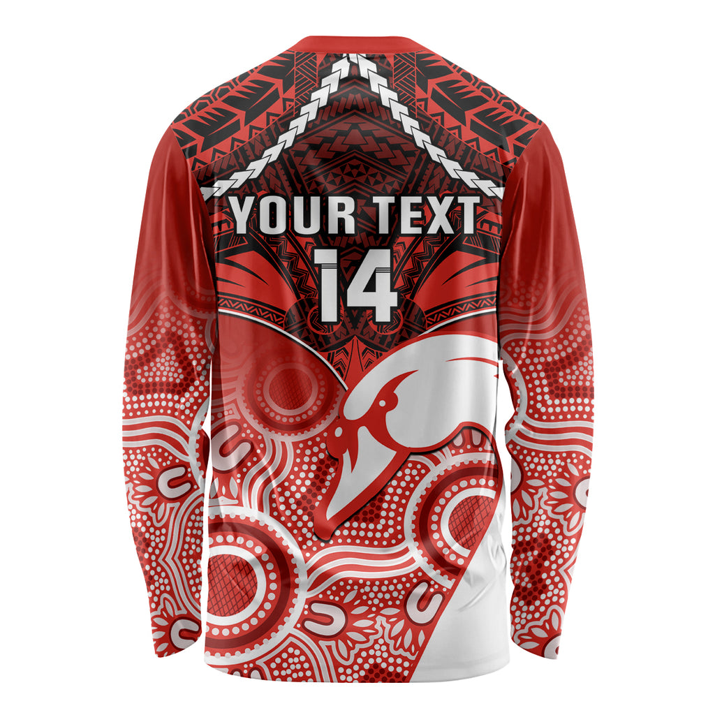 Personalised Sydney Swans Football Long Sleeve Shirt Go Swannies Aboriginal Mix Polynesian Pattern LT14