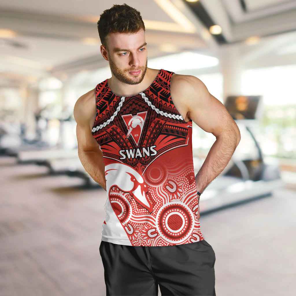 Personalised Sydney Swans Football Men Tank Top Go Swannies Aboriginal Mix Polynesian Pattern LT14