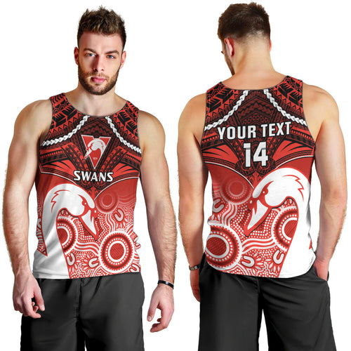 Personalised Sydney Swans Football Men Tank Top Go Swannies Aboriginal Mix Polynesian Pattern LT14