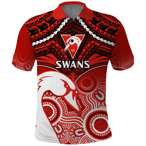 Personalised Sydney Swans Football Polo Shirt Go Swannies Aboriginal Mix Polynesian Pattern LT14