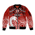 Personalised Sydney Swans Football Sleeve Zip Bomber Jacket Go Swannies Aboriginal Mix Polynesian Pattern LT14