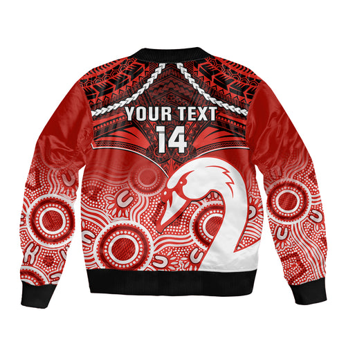 Personalised Sydney Swans Football Sleeve Zip Bomber Jacket Go Swannies Aboriginal Mix Polynesian Pattern LT14