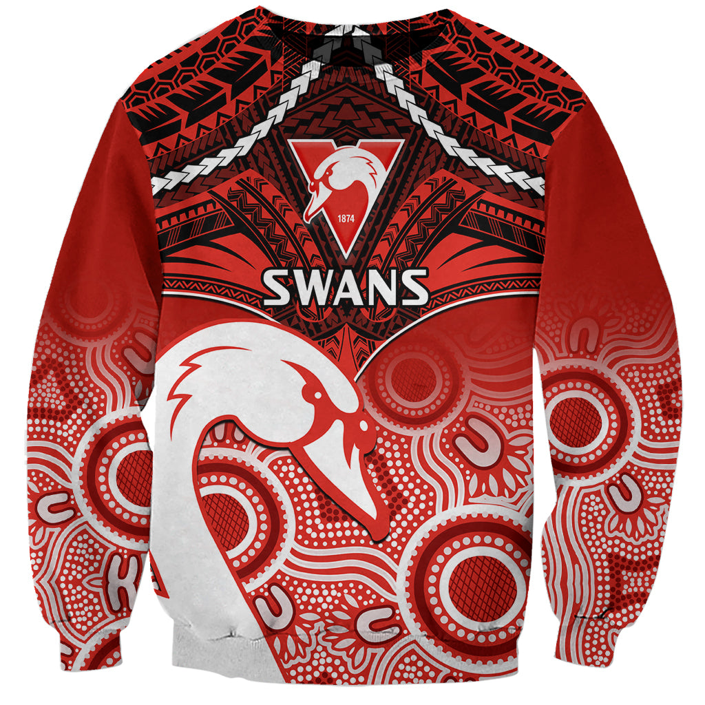 Personalised Sydney Swans Football Sweatshirt Go Swannies Aboriginal Mix Polynesian Pattern LT14