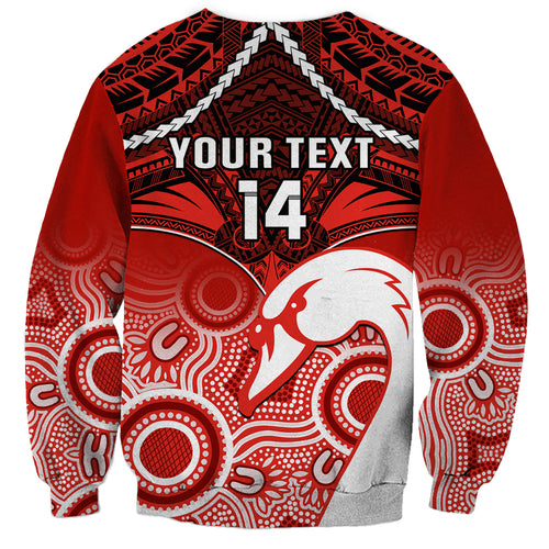 Personalised Sydney Swans Football Sweatshirt Go Swannies Aboriginal Mix Polynesian Pattern LT14