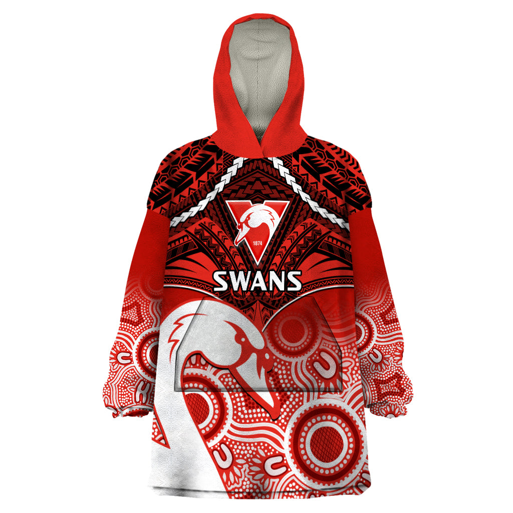 Personalised Sydney Swans Football Wearable Blanket Hoodie Go Swannies Aboriginal Mix Polynesian Pattern LT14