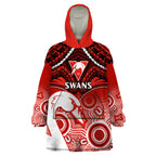 Personalised Sydney Swans Football Wearable Blanket Hoodie Go Swannies Aboriginal Mix Polynesian Pattern LT14