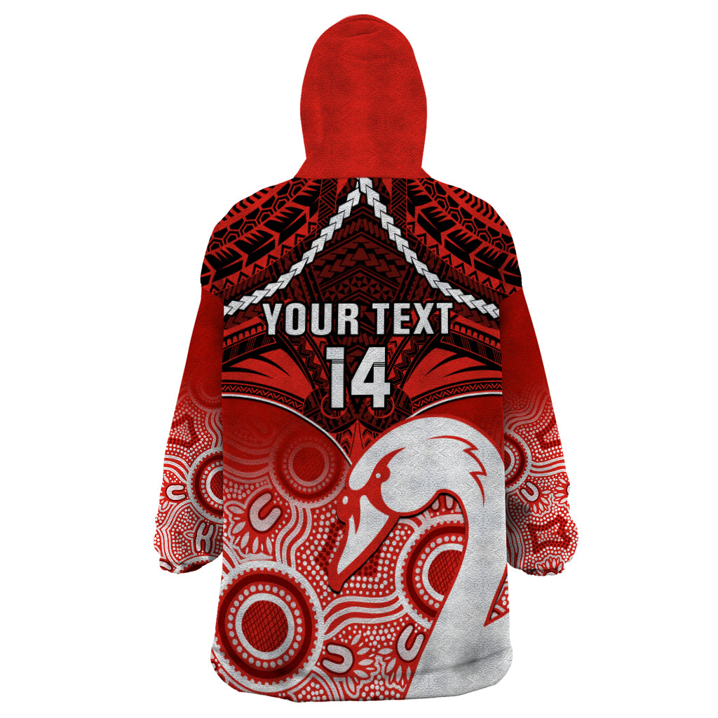 Personalised Sydney Swans Football Wearable Blanket Hoodie Go Swannies Aboriginal Mix Polynesian Pattern LT14