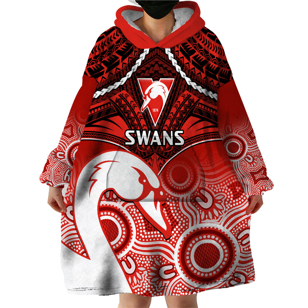 Personalised Sydney Swans Football Wearable Blanket Hoodie Go Swannies Aboriginal Mix Polynesian Pattern LT14