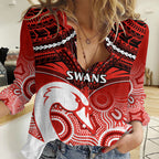 Personalised Sydney Swans Football Women Casual Shirt Go Swannies Aboriginal Mix Polynesian Pattern LT14