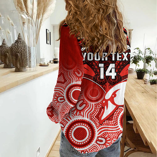 Personalised Sydney Swans Football Women Casual Shirt Go Swannies Aboriginal Mix Polynesian Pattern LT14