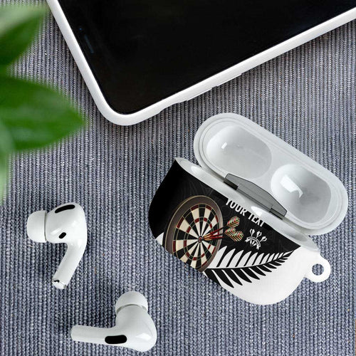 Personalised New Zealand Darts AirPods Case Silver Fern Aotearoa Maori Pattern - Aussie Hoodie