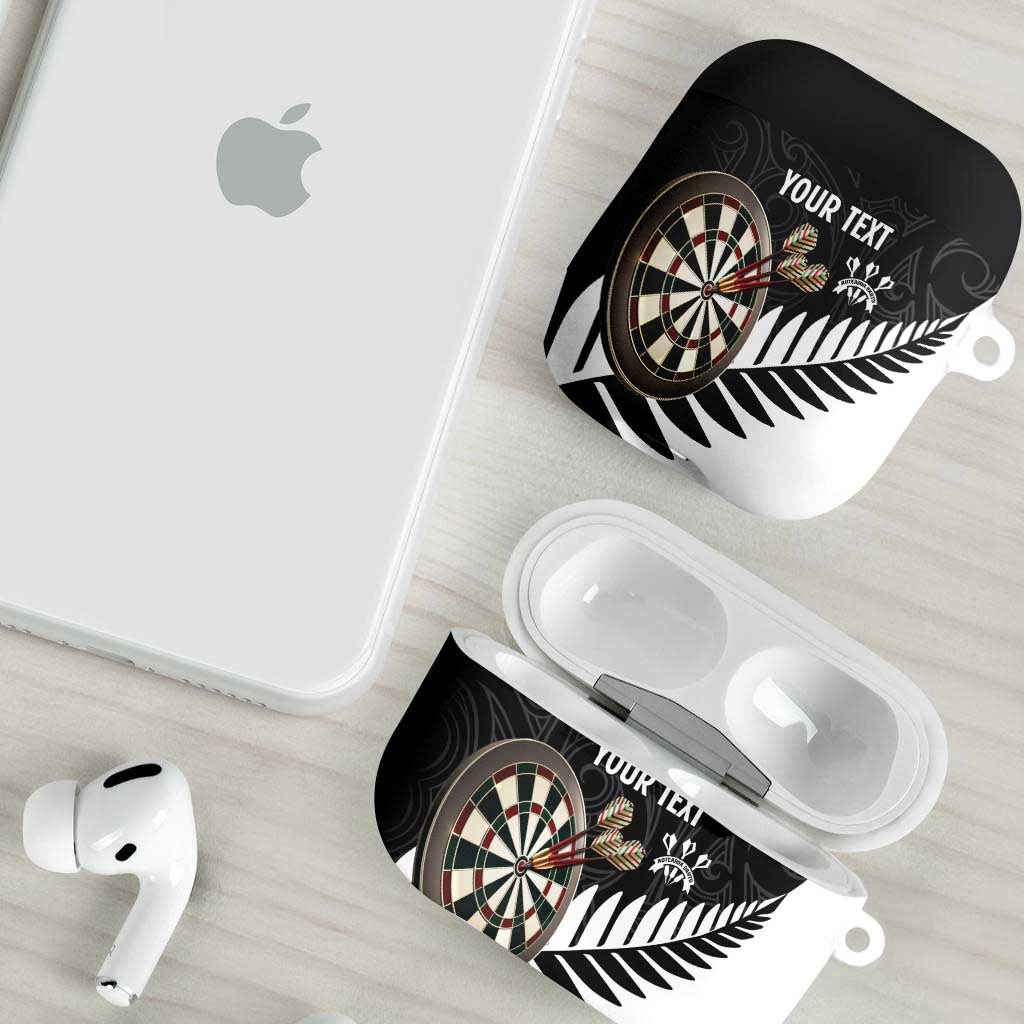 Personalised New Zealand Darts AirPods Case Silver Fern Aotearoa Maori Pattern - Aussie Hoodie