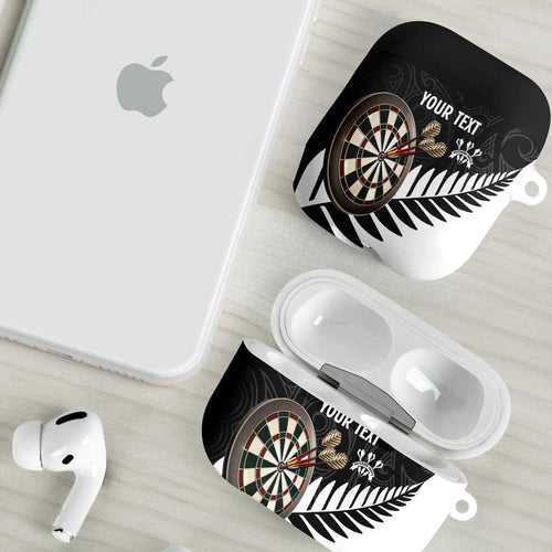 Personalised New Zealand Darts AirPods Case Silver Fern Aotearoa Maori Pattern - Aussie Hoodie