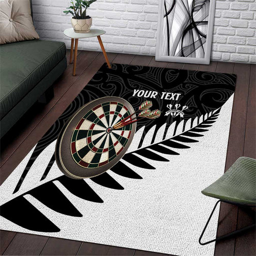 Personalised New Zealand Darts Area Rug Silver Fern Aotearoa Maori Pattern - Aussie Hoodie
