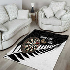 Personalised New Zealand Darts Area Rug Silver Fern Aotearoa Maori Pattern - Aussie Hoodie