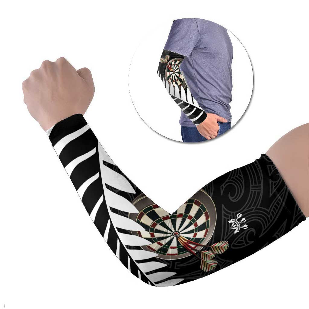 Personalised New Zealand Darts Arm Sleeves Silver Fern Aotearoa Maori Pattern - Aussie Hoodie