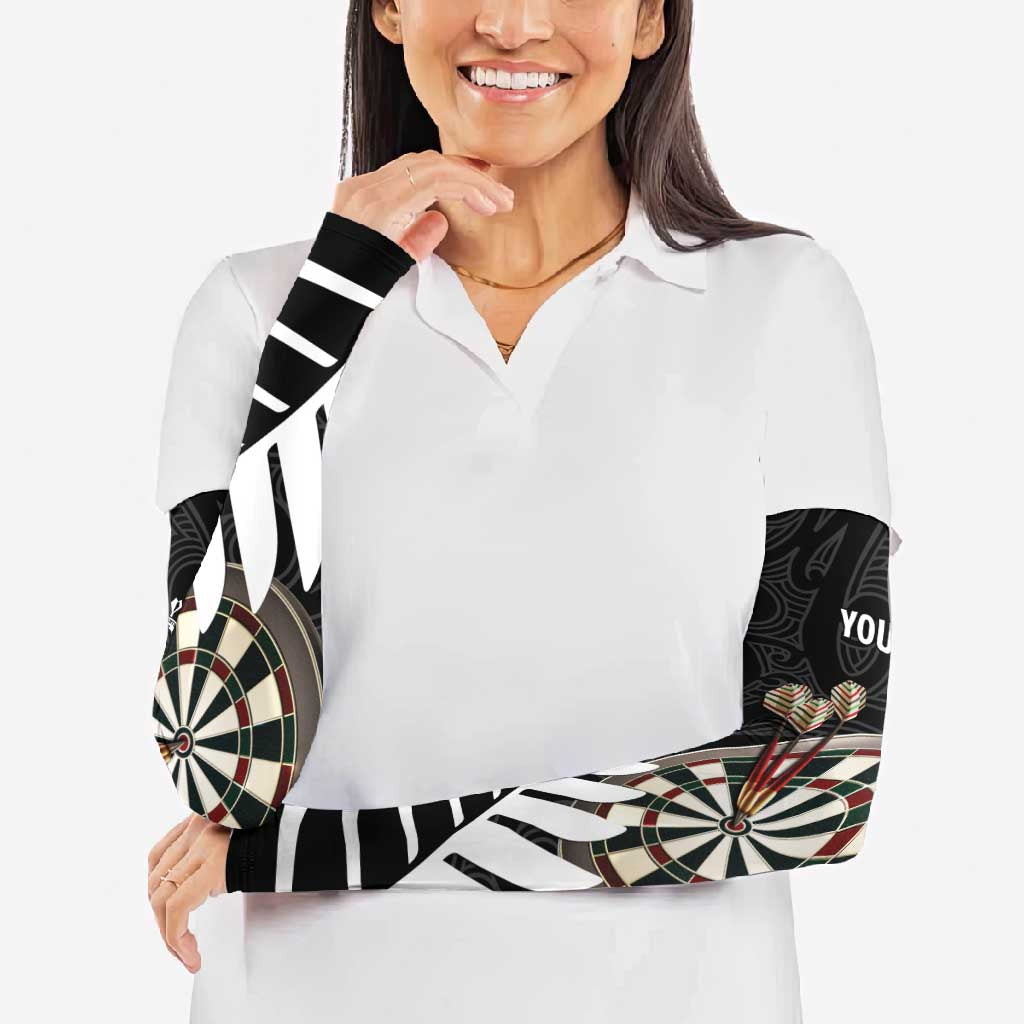 Personalised New Zealand Darts Arm Sleeves Silver Fern Aotearoa Maori Pattern - Aussie Hoodie