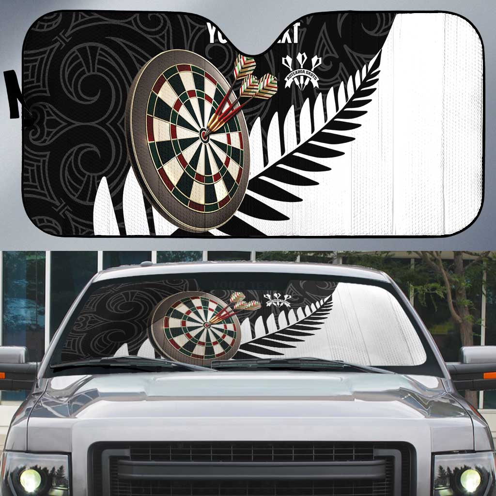Personalised New Zealand Darts Auto Sun Shade Silver Fern Aotearoa Maori Pattern - Aussie Hoodie