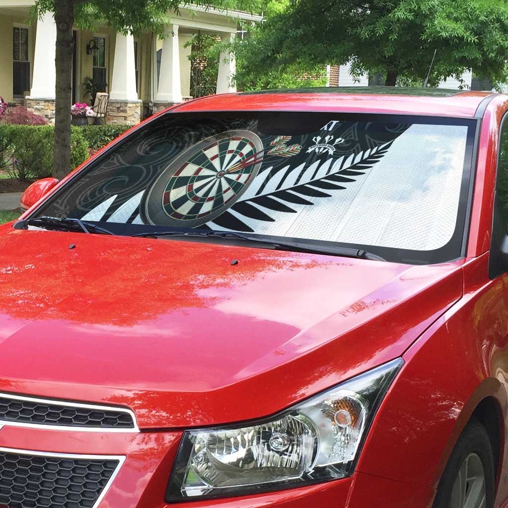 Personalised New Zealand Darts Auto Sun Shade Silver Fern Aotearoa Maori Pattern - Aussie Hoodie