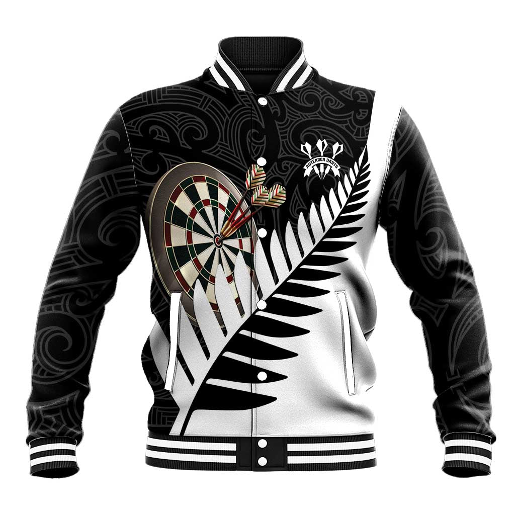 Personalised New Zealand Darts Baseball Jacket Silver Fern Aotearoa Maori Pattern - Aussie Hoodie