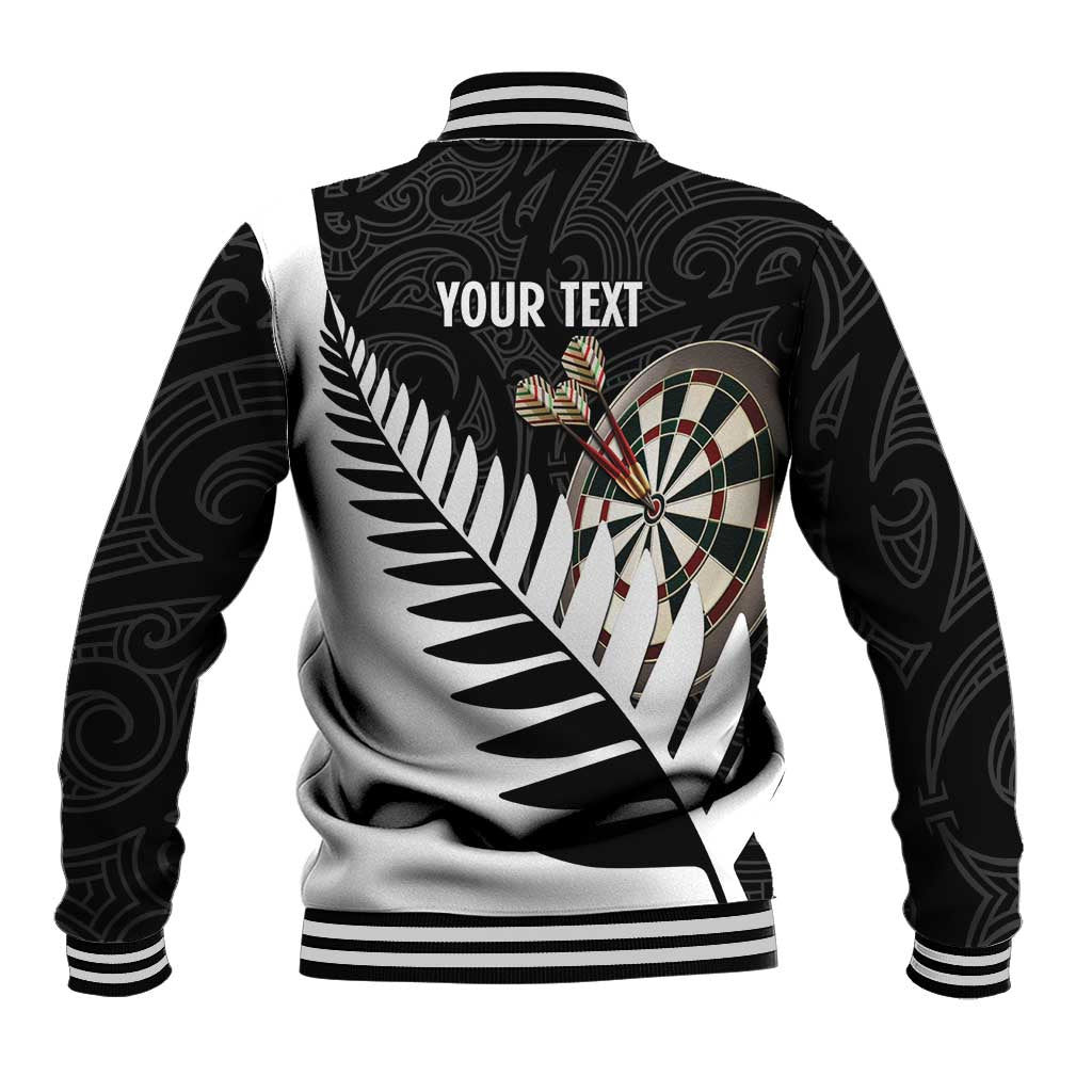Personalised New Zealand Darts Baseball Jacket Silver Fern Aotearoa Maori Pattern - Aussie Hoodie