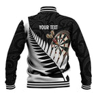 Personalised New Zealand Darts Baseball Jacket Silver Fern Aotearoa Maori Pattern - Aussie Hoodie