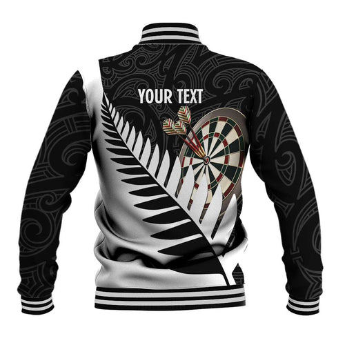 Personalised New Zealand Darts Baseball Jacket Silver Fern Aotearoa Maori Pattern - Aussie Hoodie