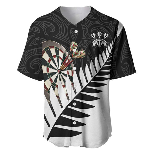 Personalised New Zealand Darts Baseball Jersey Silver Fern Aotearoa Maori Pattern - Aussie Hoodie
