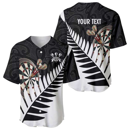 Personalised New Zealand Darts Baseball Jersey Silver Fern Aotearoa Maori Pattern - Aussie Hoodie