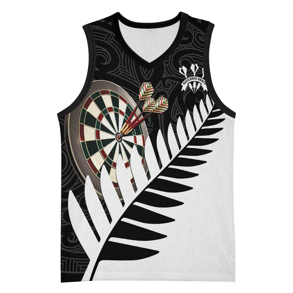 Personalised New Zealand Darts Basketball Jersey Silver Fern Aotearoa Maori Pattern - Aussie Hoodie