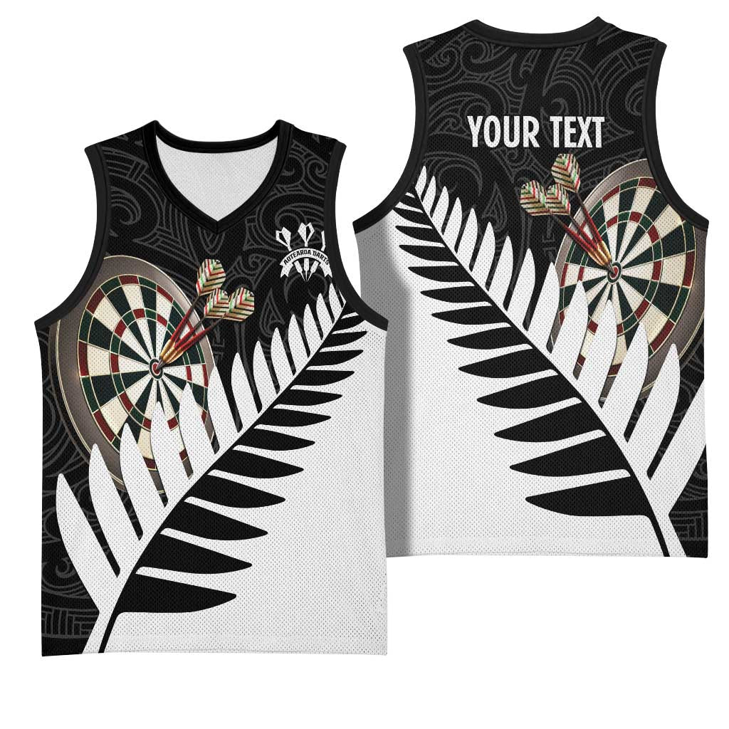 Personalised New Zealand Darts Basketball Jersey Silver Fern Aotearoa Maori Pattern - Aussie Hoodie