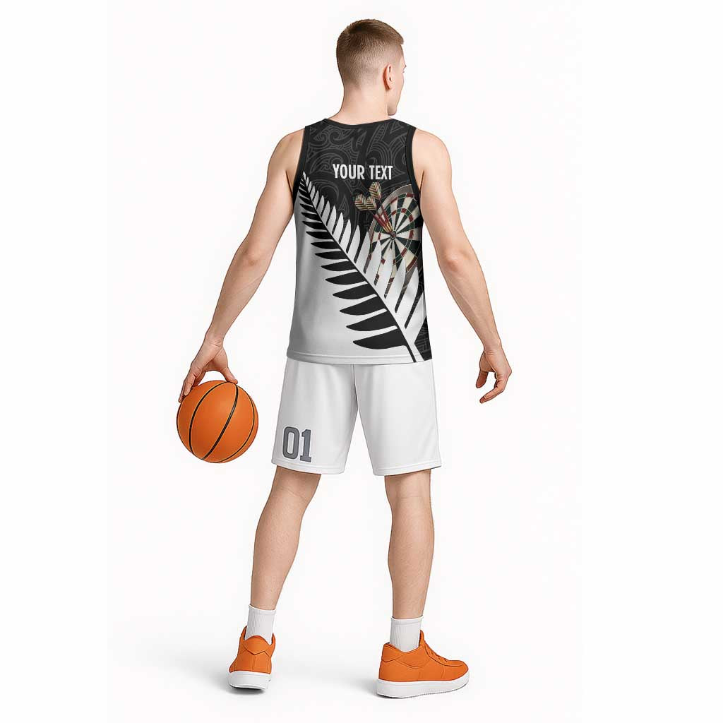 Personalised New Zealand Darts Basketball Jersey Silver Fern Aotearoa Maori Pattern - Aussie Hoodie