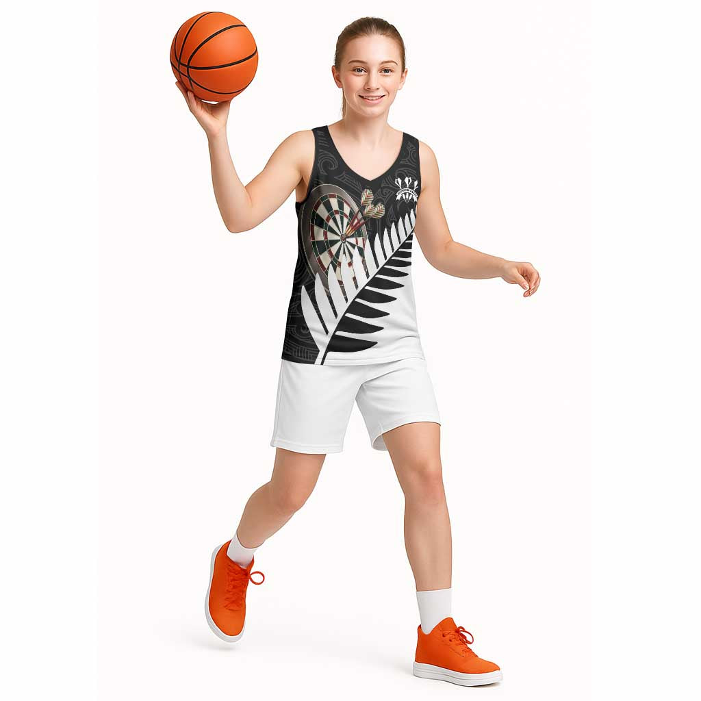 Personalised New Zealand Darts Basketball Jersey Silver Fern Aotearoa Maori Pattern - Aussie Hoodie