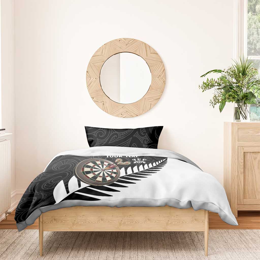 Personalised New Zealand Darts Bedding Set Silver Fern Aotearoa Maori Pattern - Aussie Hoodie