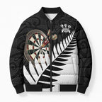 Personalised New Zealand Darts Bomber Puffer Jacket Silver Fern Aotearoa Maori Pattern - Aussie Hoodie