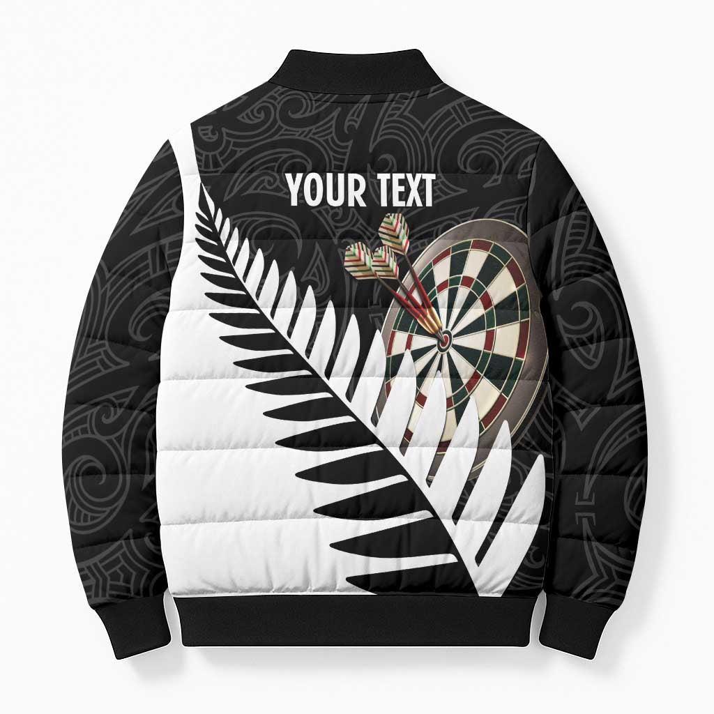 Personalised New Zealand Darts Bomber Puffer Jacket Silver Fern Aotearoa Maori Pattern - Aussie Hoodie