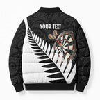 Personalised New Zealand Darts Bomber Puffer Jacket Silver Fern Aotearoa Maori Pattern - Aussie Hoodie