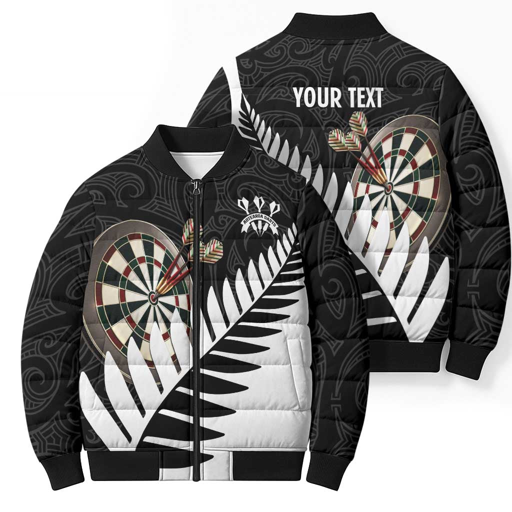 Personalised New Zealand Darts Bomber Puffer Jacket Silver Fern Aotearoa Maori Pattern - Aussie Hoodie